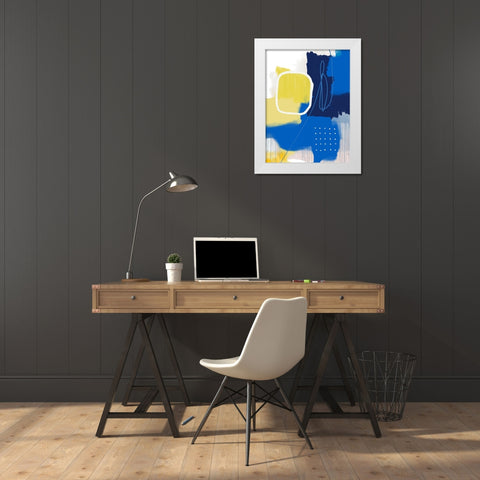 Modern Abstract Yellow Blue 1 White Modern Wood Framed Art Print by Lula Bijoux and Company