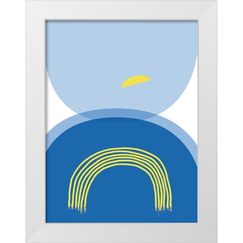 Blue Yellow Minimalist 2 White Modern Wood Framed Art Print by Lula Bijoux and Company