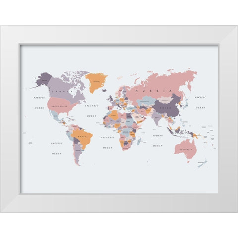 Be Kind World Map 1 White Modern Wood Framed Art Print by Urban Epiphany