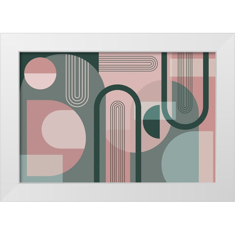 Abstract Arches Pink Green 1 White Modern Wood Framed Art Print by Urban Epiphany