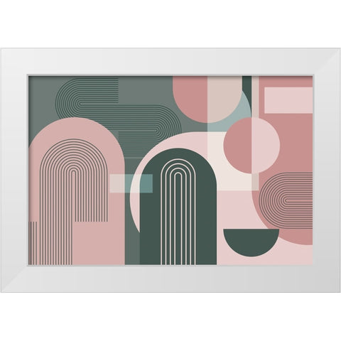 Abstract Arches Pink Green 2 White Modern Wood Framed Art Print by Urban Epiphany