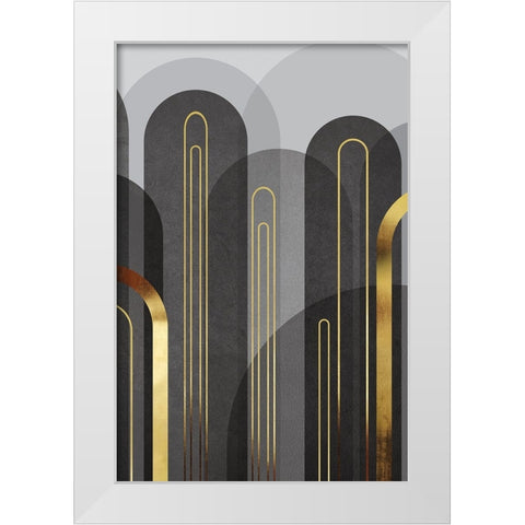 MidCentury Arches Black Gold 2 White Modern Wood Framed Art Print by Urban Epiphany