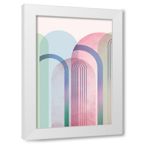 Mid Century Arches Pastel Rainbows 1 White Modern Wood Framed Art Print by Urban Epiphany