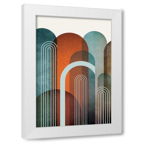 MidCentury Arches Teal Orange 1 White Modern Wood Framed Art Print by Urban Epiphany