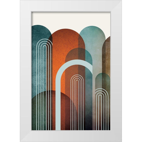 MidCentury Arches Teal Orange 1 White Modern Wood Framed Art Print by Urban Epiphany
