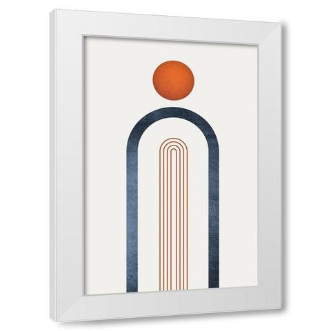 Minimalist Mid Century Orange Navy 1 White Modern Wood Framed Art Print by Urban Epiphany