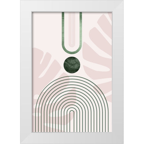 Pink Green Mid Century Botanical 3 White Modern Wood Framed Art Print by Urban Epiphany