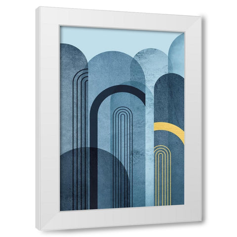 Mid Century Arches Navy Blue White Modern Wood Framed Art Print by Urban Epiphany