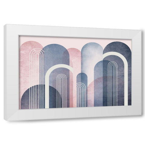 Mid Century Arches Blush Navy White Modern Wood Framed Art Print by Urban Epiphany