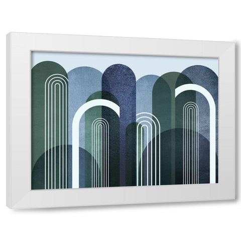 Mid Century Arches Navy Emerald White Modern Wood Framed Art Print by Urban Epiphany