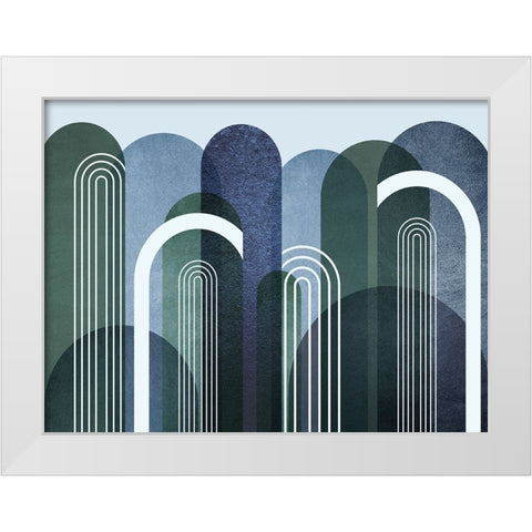 Mid Century Arches Navy Emerald White Modern Wood Framed Art Print by Urban Epiphany