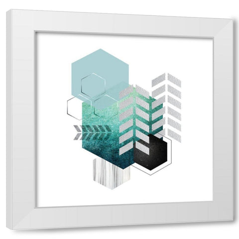 Geo Teal 1 White Modern Wood Framed Art Print by Urban Epiphany