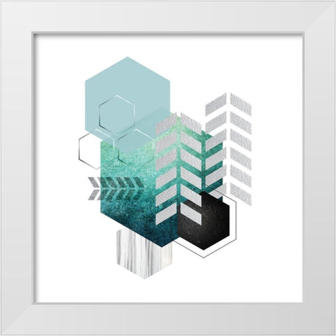 Geo Teal 1 White Modern Wood Framed Art Print by Urban Epiphany