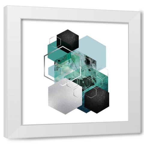 Geo Teal 3 White Modern Wood Framed Art Print by Urban Epiphany