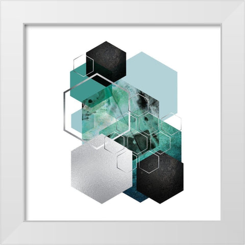 Geo Teal 3 White Modern Wood Framed Art Print by Urban Epiphany