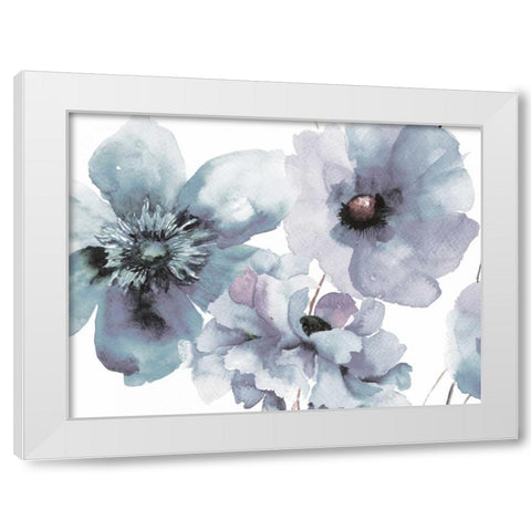 Flowering Blue Hues White Modern Wood Framed Art Print by Brown, Victoria