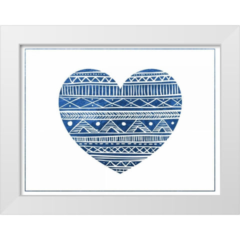 Indigo Tribal Heart White Modern Wood Framed Art Print by Brown,Victoria