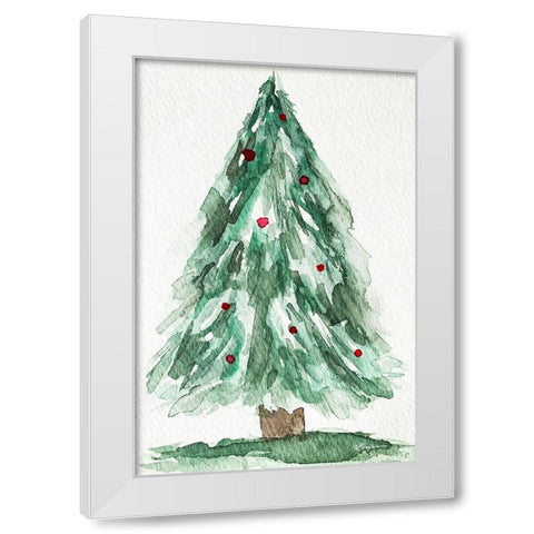 Christmas Tree Watercolor 1 White Modern Wood Framed Art Print by Brown, Victoria