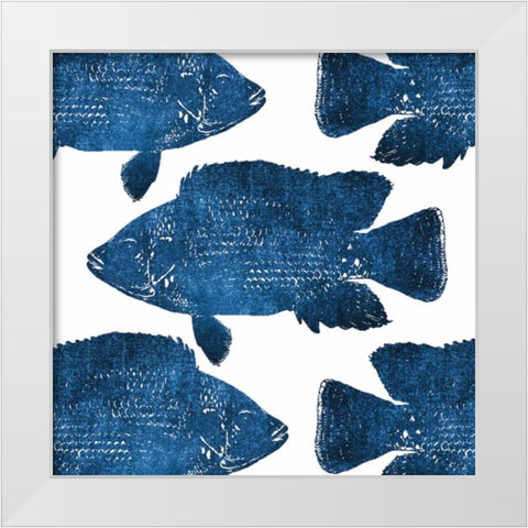 Navy Fish Collage White Modern Wood Framed Art Print by Brown, Victoria