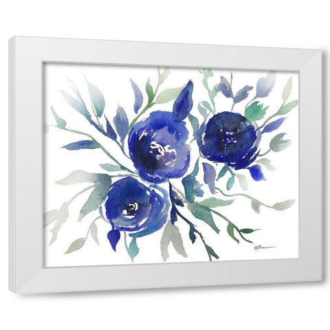 Blue Roses White Modern Wood Framed Art Print by Brown, Victoria