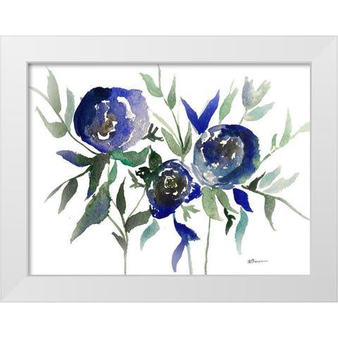 Blue Roses 2 White Modern Wood Framed Art Print by Brown, Victoria