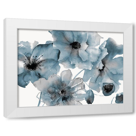Blue Poppy Bouquet White Modern Wood Framed Art Print by Brown, Victoria