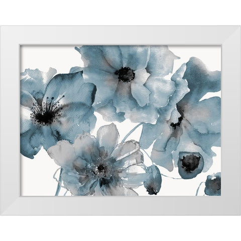 Blue Poppy Bouquet White Modern Wood Framed Art Print by Brown, Victoria