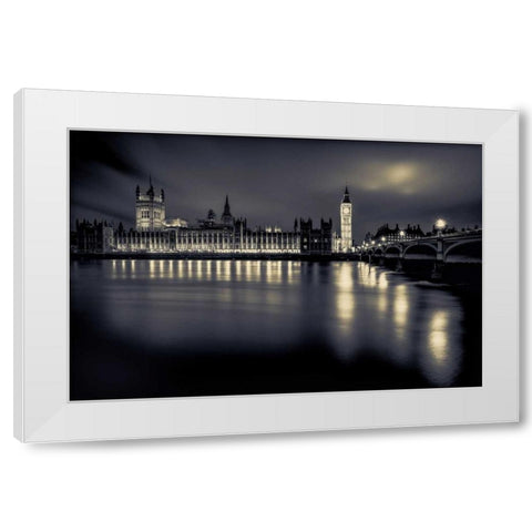 London Duotone Parliament White Modern Wood Framed Art Print by Brown,Victoria
