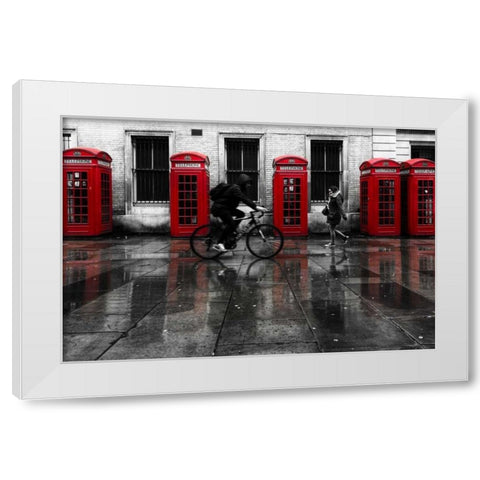 London Phone Booths People White Modern Wood Framed Art Print by Brown,Victoria