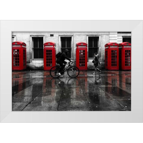 London Phone Booths People White Modern Wood Framed Art Print by Brown,Victoria