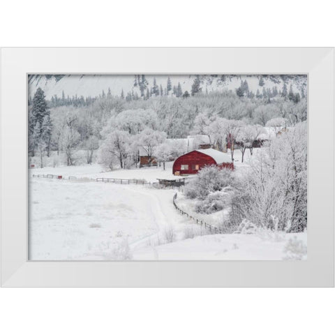 Farm In The Snow White Modern Wood Framed Art Print by Brown,Victoria