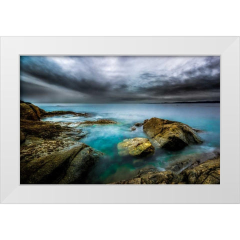Golden Shores White Modern Wood Framed Art Print by Kostka, Vladimir