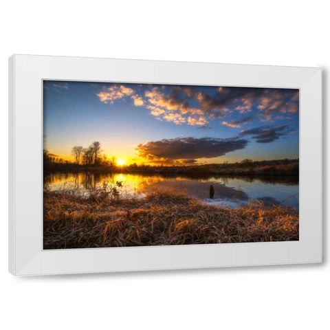 Sunset By The River 1 White Modern Wood Framed Art Print by Kostka, Vladimir