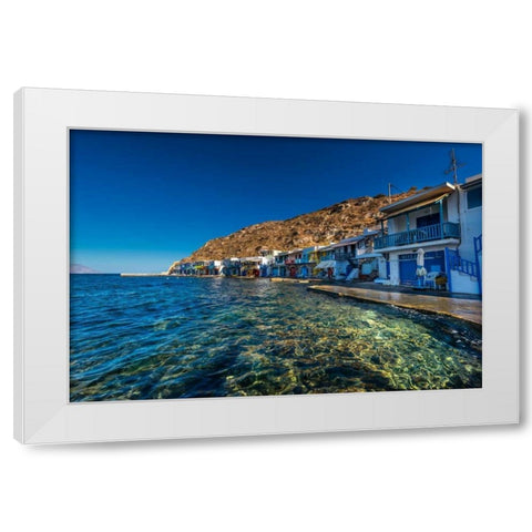Milos Houses White Modern Wood Framed Art Print by Kostka, Vladimir
