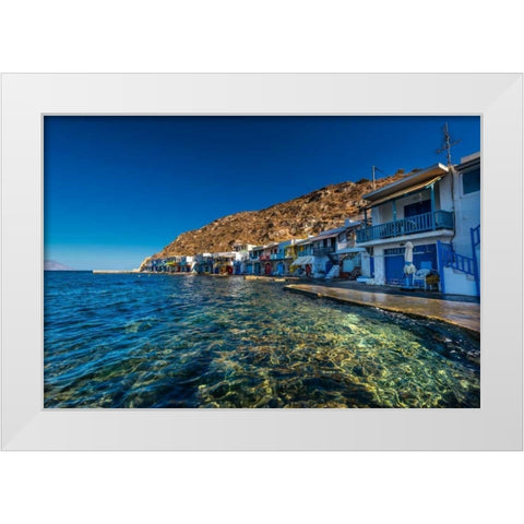 Milos Houses White Modern Wood Framed Art Print by Kostka, Vladimir