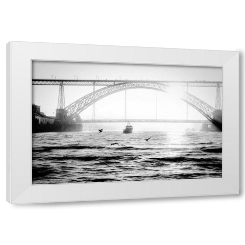 Portugal Porto BW Bridge White Modern Wood Framed Art Print by Kostka, Vladimir