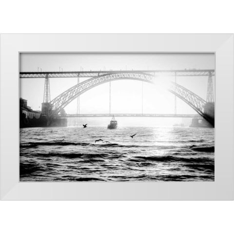 Portugal Porto BW Bridge White Modern Wood Framed Art Print by Kostka, Vladimir