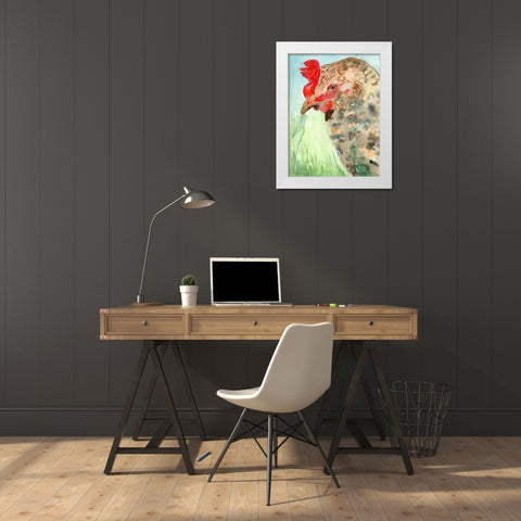 Watercolor Rooster White Modern Wood Framed Art Print by Barski, Karen