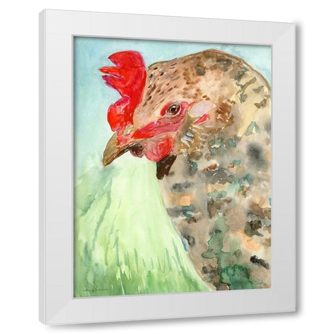 Watercolor Rooster White Modern Wood Framed Art Print by Barski, Karen