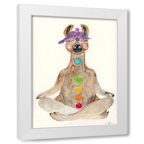 Meditating Llama White Modern Wood Framed Art Print by Barski, Karen