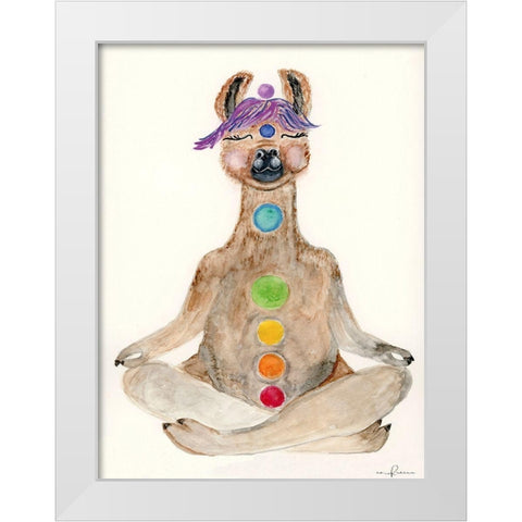 Meditating Llama White Modern Wood Framed Art Print by Barski, Karen