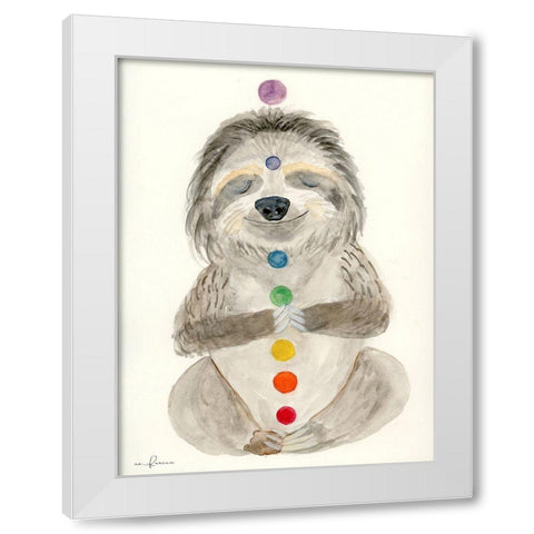 Meditating Sloth 1 White Modern Wood Framed Art Print by Barski, Karen