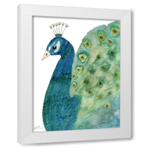 Peacock In Light White Modern Wood Framed Art Print by Barski, Karen