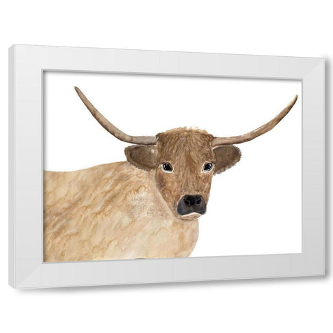 Steer Head 1 White Modern Wood Framed Art Print by Barski, Karen