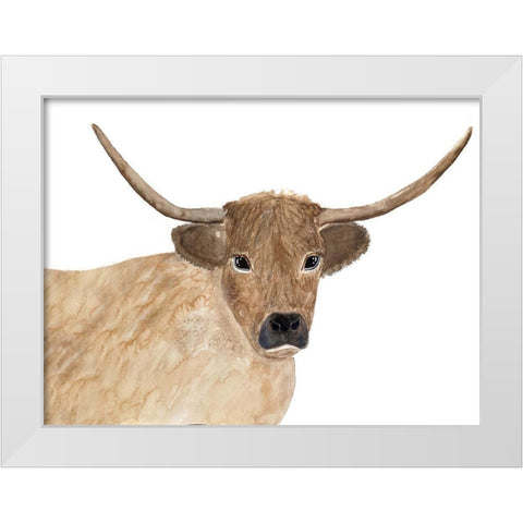 Steer Head 1 White Modern Wood Framed Art Print by Barski, Karen