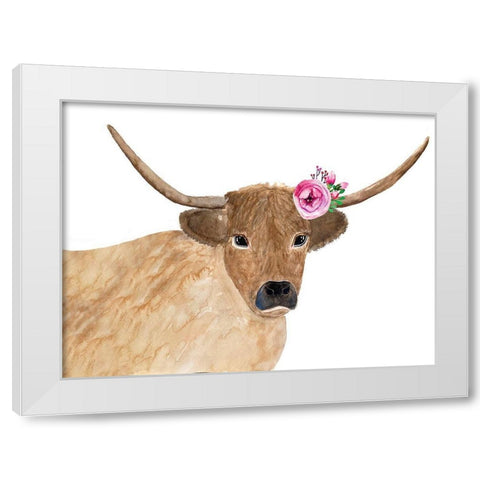 Steer Head Flower White Modern Wood Framed Art Print by Barski, Karen