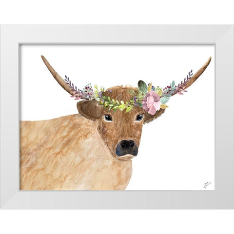 Steer Head Floral White Modern Wood Framed Art Print by Barski, Karen