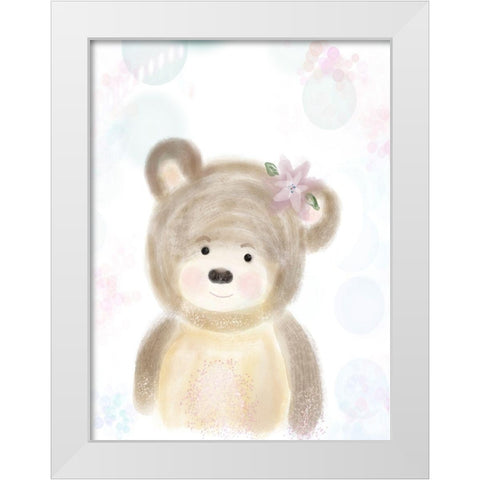Adorable Bear White Modern Wood Framed Art Print by Barski, Karen