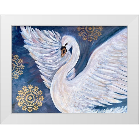 Swan With Gold Mandala White Modern Wood Framed Art Print by Barski, Karen