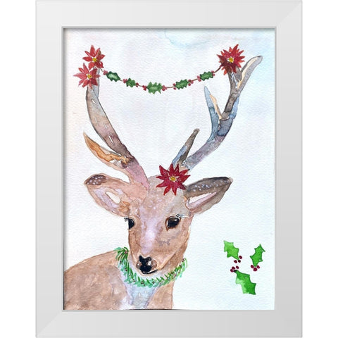 Xmas Deer White Modern Wood Framed Art Print by Barski, Karen